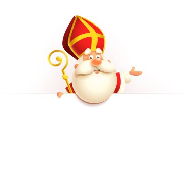 Gemide Saint Nicholas - mutlu sevimli karakter vektör illüstrasyon beyaz izole