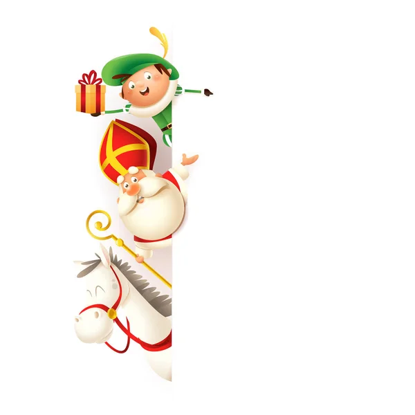 Saint Nicholas Horse Amerigo Helper Piet Aan Linkerkant Van Board — Stockvector