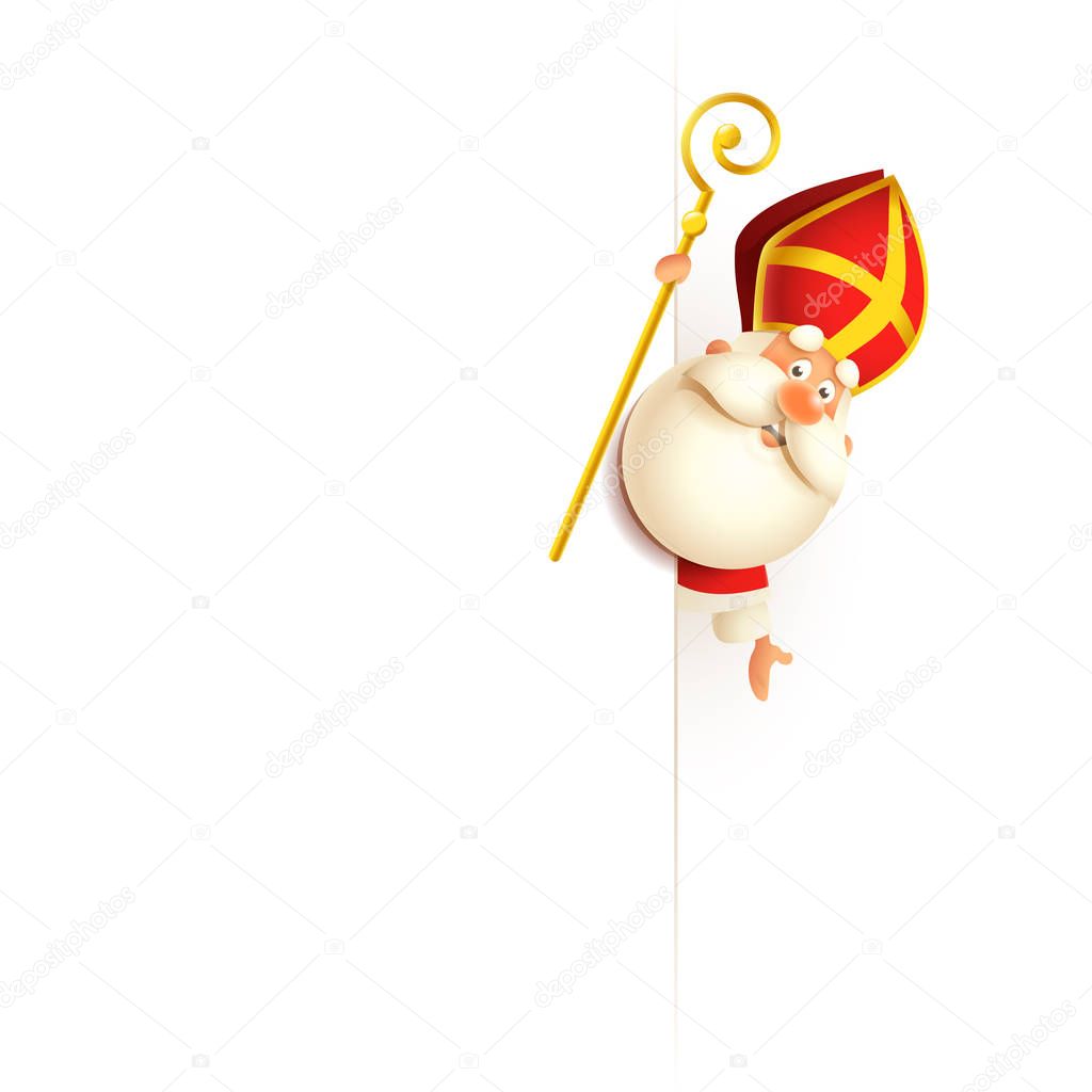 Saint Nicholas on right side of billboard presents - isolated on white background