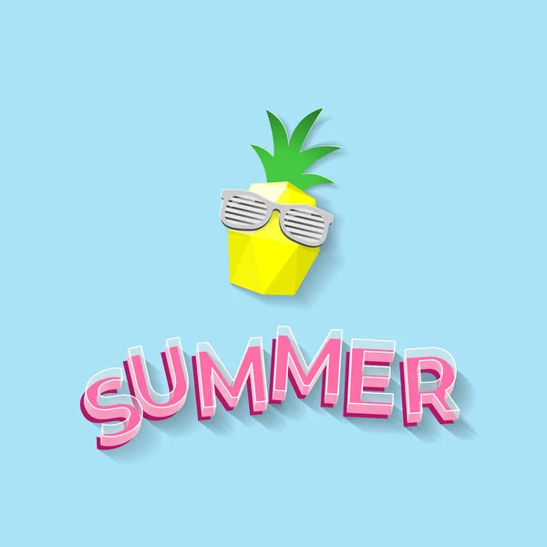 Sommer Text Und Papier Kunst Low Poly Ananas Mit Sonnenbrille — Stockvektor