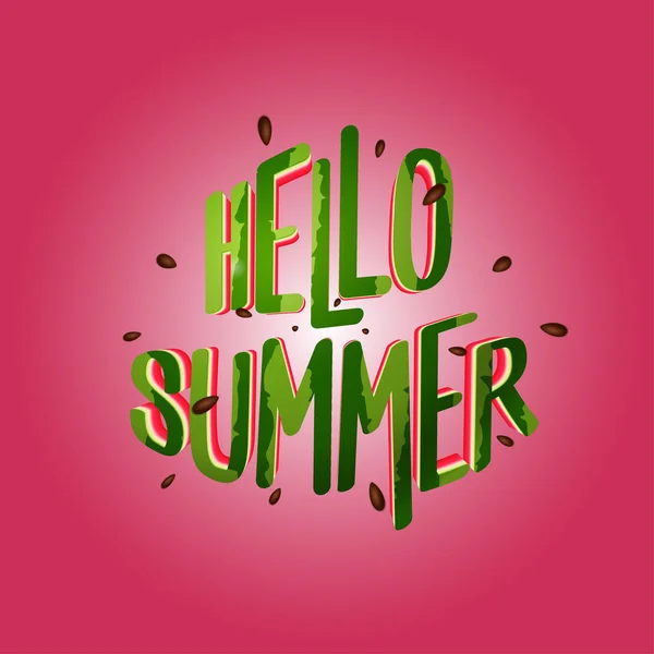 Hello Summer Text Skärning Från Vattenmelon Vektor Illustration — Stock vektor