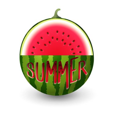 Karpuz dilimlenmiş ve oyulmuş metin yaz - vektör illüstrasyon beyaz arka plan izole