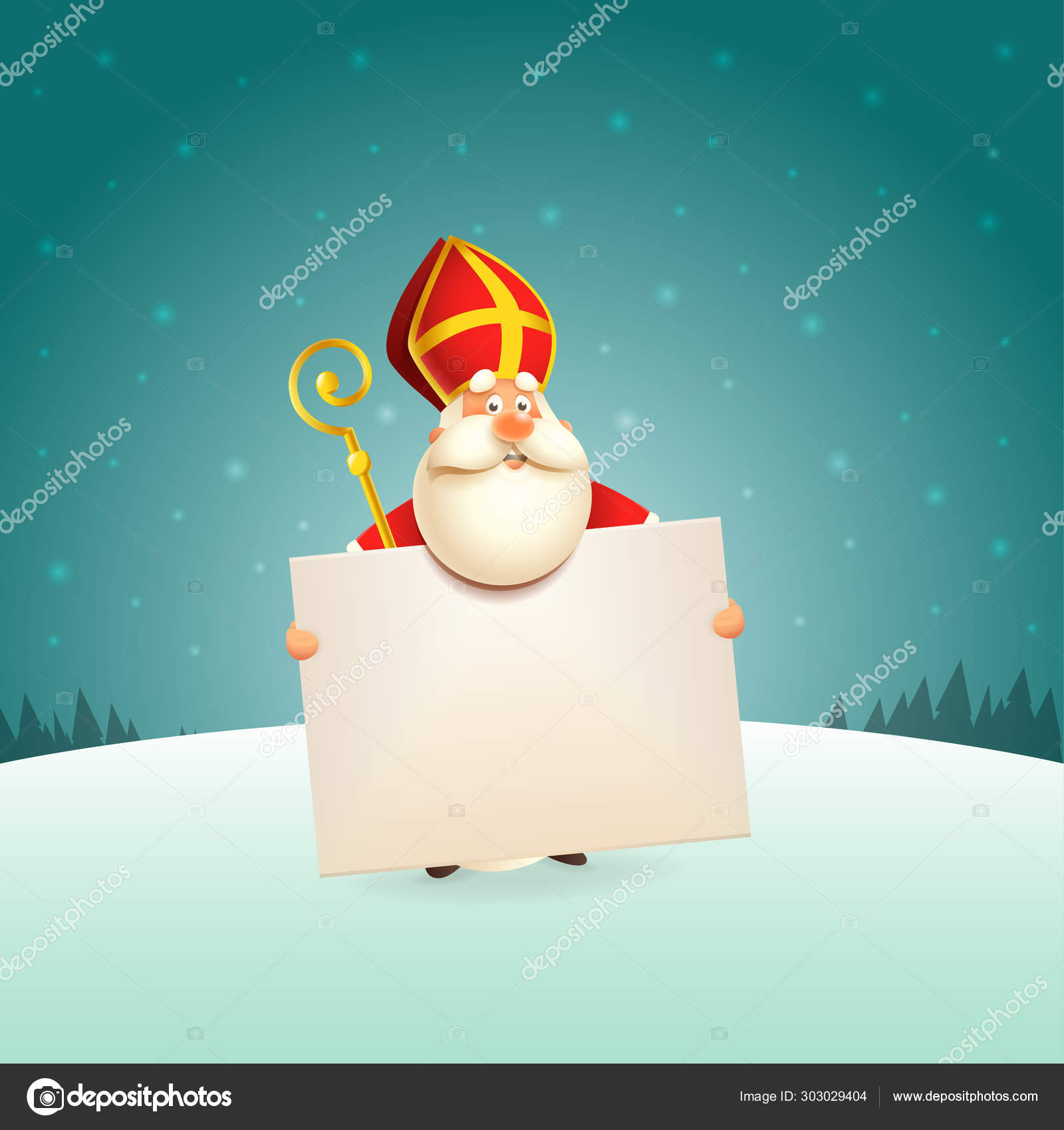 Saint Nicholas Board Winter Scene Background Stock Vector Image by