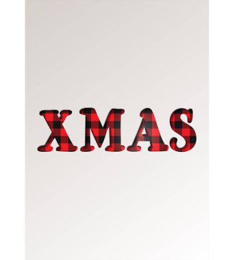 Kağıt kesme tarzı tebrik kartı kış mevsim tatilleri - Tartan damalı ekose Xmas metin - vektör illüstrasyon