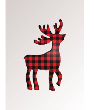 Kağıt kesim tarzı tebrik kartı kış mevsim tatilleri - Tartan damalı ekose reindeer - vektör illüstrasyon