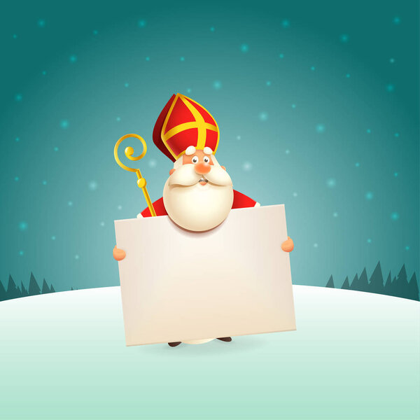 Saint Nicholas with board - winter scene background