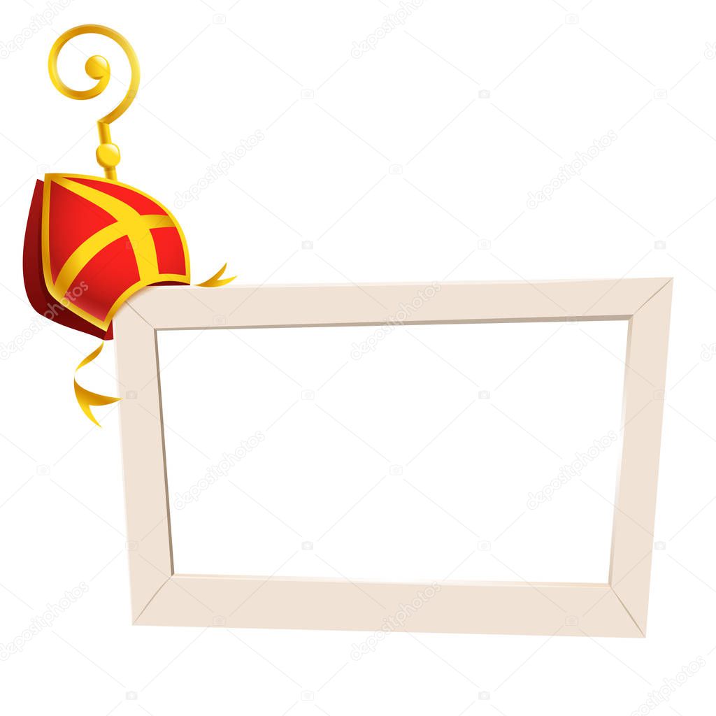 Social media photo frame with Saint Nicholas or Sinterklaas theme golden crosier stick and mitre - isolated on transparent background