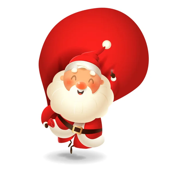 Papai Noel Com Salto Saco Feliz Expressão Apontar Dedo Para — Vetor de Stock
