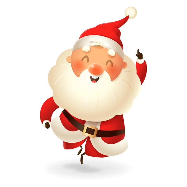 Santa Claus Happy Expression Point Finger Vector Illustratie Geïsoleerd Transparante — Stockvector