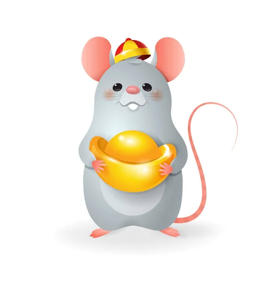 Cute Little Rat Chinese Gold Celebrate Chinese New Year Vector — Stock Vector