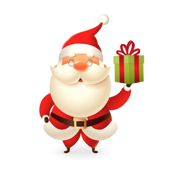 Père Noël Avec Coffret Cadeau Illustration Vectorielle Isolée Sur Fond — Image vectorielle