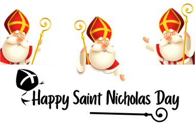 Mutlu Aziz Nicholas ya da Sinterklaas Günü seti - şeffaf arka planda izole