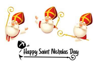Mutlu Aziz Nicholas ya da Sinterklaas Günü seti - şeffaf arka planda izole