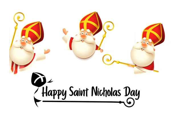 Happy Saint Nicholas Sinterklaas Dag Set Geïsoleerd Transparante Achtergrond — Stockvector