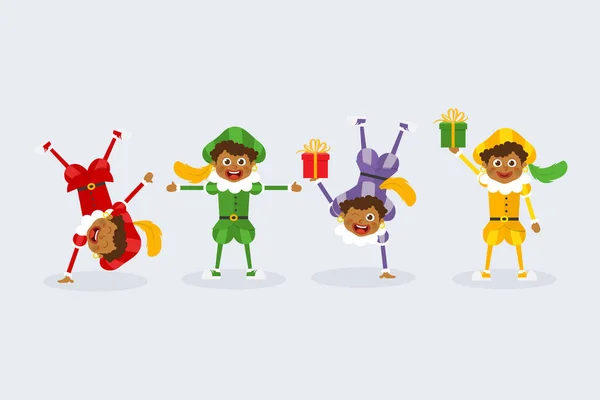 Feliz Día San Nicolás Niños Folklore Tradicional Holandés Con Regalos — Archivo Imágenes Vectoriales