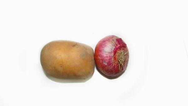Κρεμμύδι Και Πατάτα Λευκό Φόντο — Φωτογραφία Αρχείου