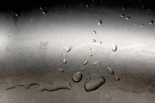 Druppels Water Een Metalen Oppervlak Gemengde Glas — Stockfoto