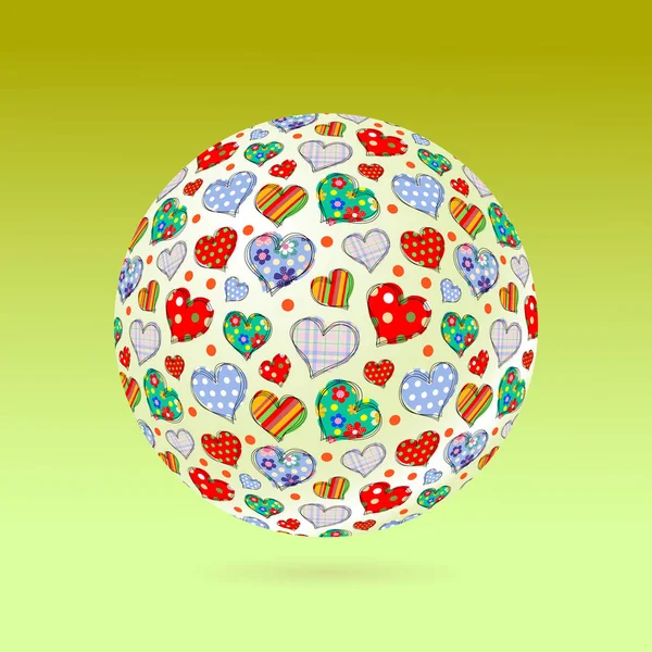 Ball Mit Stilisierten Abstrakten Herzen Optische Täuschung Mit Effekt Kreatives — Stockvektor