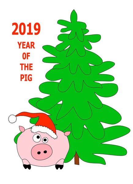 Νέο Έτος Ευχετήρια Κάρτα Διασκεδαστικό Χοίρου Σύμβολο Του 2019 Του — Διανυσματικό Αρχείο