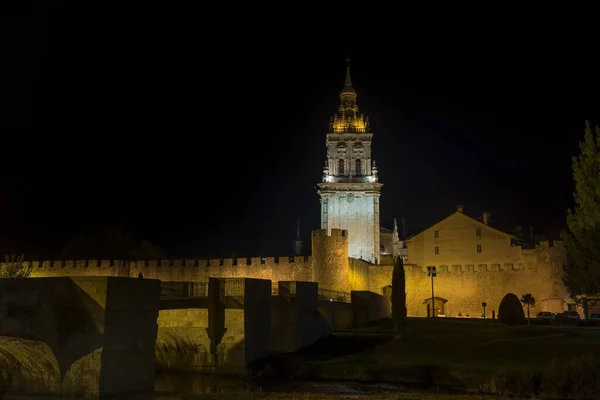 Spanya Nın Soria Eyaletindeki Burgo Osma Katedralinin Gece Manzarası — Stok fotoğraf