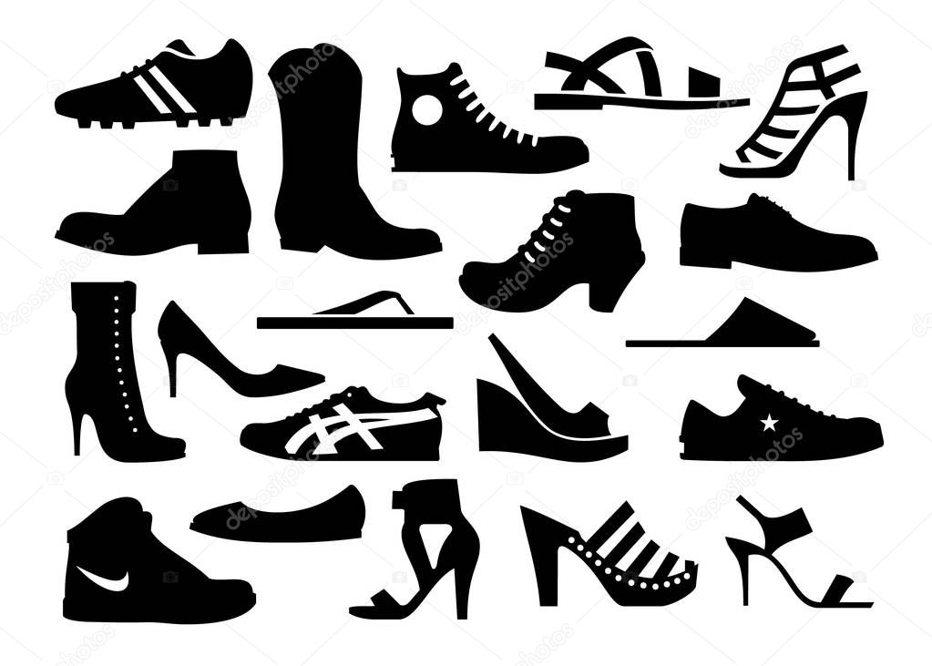 various kinds of silhouette shoes and sandals