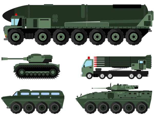 Illustration Olika Militära Stridsfordon — Stock vektor