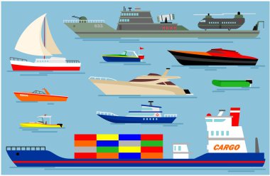 vector illustration of various models of ships, images can be edited again and are large so they will not break if enlarged. images suitable for illustration in magazines, newspapers or books for children. clipart