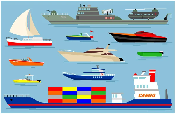 Ilustración Vectorial Varios Modelos Barcos Las Imágenes Pueden Editar Nuevo — Vector de stock