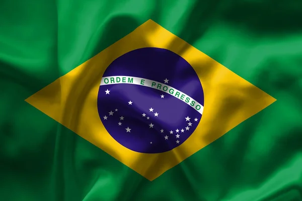 Brezilya Bayrağı Gökyüzüne Karşı Rüzgarda Sallayarak Stok Görüntü — Stok fotoğraf