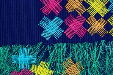 Pamuk renkli kaba kumaş soyut çok renkli kolaj.