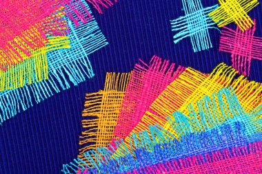 Pamuk renkli kaba kumaş soyut çok renkli kolaj.