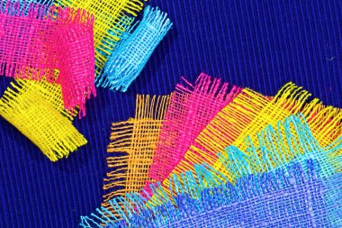 Pamuk renkli kaba kumaş soyut çok renkli kolaj.