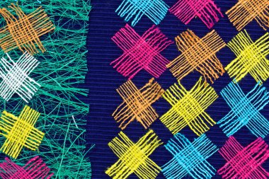 Pamuk renkli kaba kumaş soyut çok renkli kolaj.