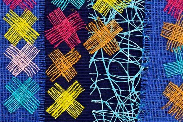 Abstraktní Vícebarevná Koláž Bavlněné Barevné Hrubé Tkaniny — Stock fotografie
