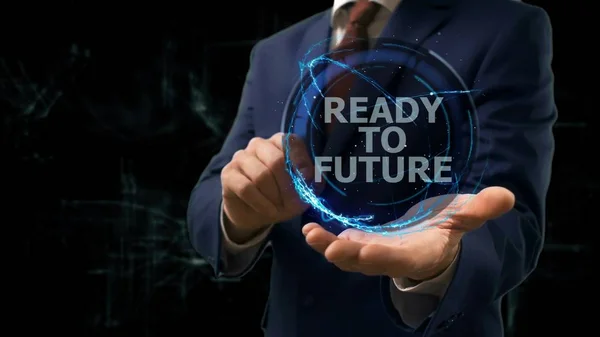 Affärsman visar konceptet hologram redo till framtiden för internet på handen — Stockfoto
