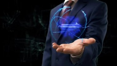 İşadamı kavramı hologram gemisi elini üzerinde gösterir.
