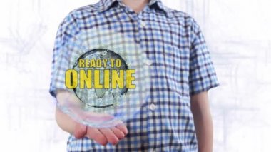 Bir hologram Dünya gezegeninin genç adam gösterir ve metin online için hazır