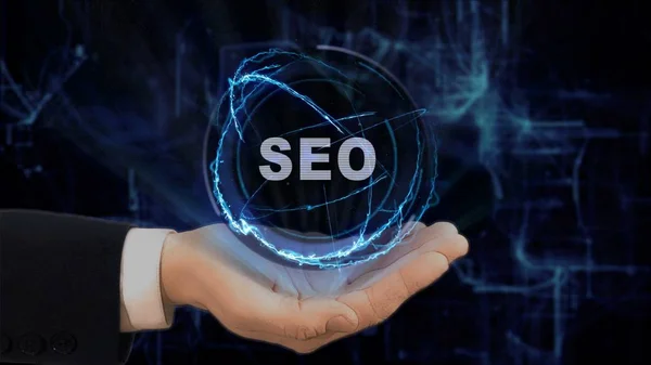 Boyalı el kavramı hologram Seo elini üzerinde gösterir.