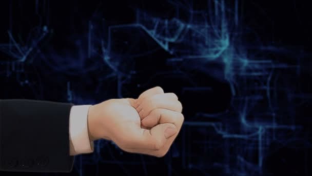 Hand toont concept hologram spel Over op zijn hand geschilderd — Stockvideo