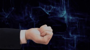 Elindeki el gösterir kavramı hologram Online konferans boyalı