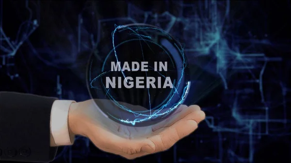 Mano pintada muestra concepto holograma Hecho en Nigeria su mano —  Fotos de Stock