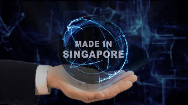 Mano pintada muestra concepto holograma Hecho en Singapur su mano — Foto de Stock
