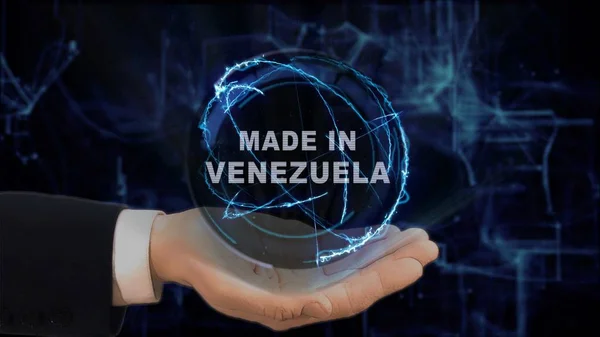 Mano pintada muestra concepto holograma Hecho en Venezuela su mano — Foto de Stock