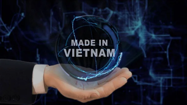 Painted hand shows concept hologram Made in Vietnam his hand — Stock Photo, Image