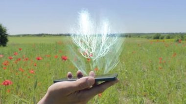Hologram ağacın üstünde bir smartphone
