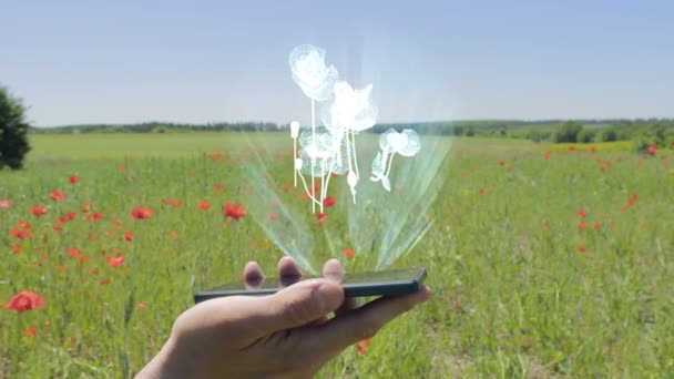 Hologram van papavers op een smartphone — Stockvideo