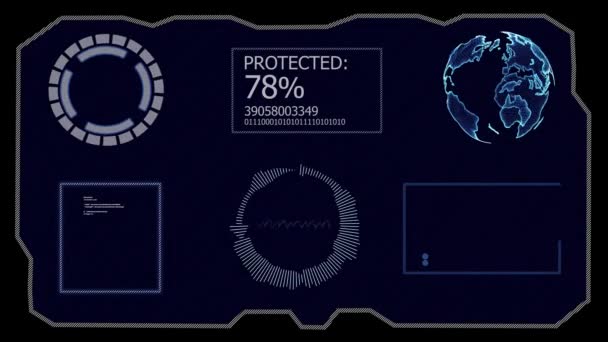 Hud data protect panel on black screen — Stock Video