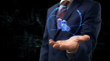 İşadamı kavramı hologram 3d piller elini üzerinde gösterir