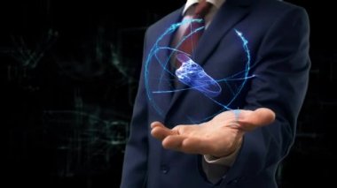 İşadamı kavramı hologram 3d Yat elini üzerinde gösterir.