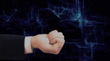 Boyalı el kavramı hologram 3d saat elinde gösterir.